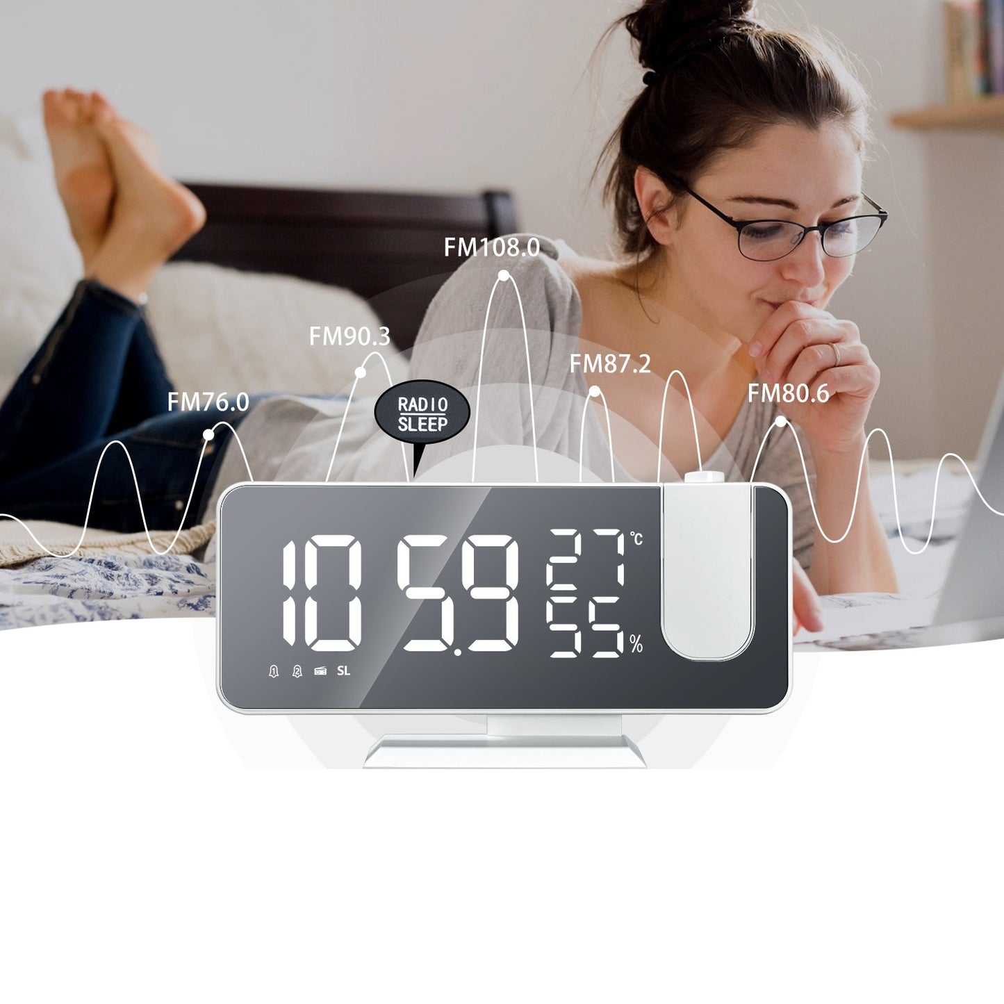 Seamless Morning<sup>TM</sup> - Projecting Mirror Alarm Clock